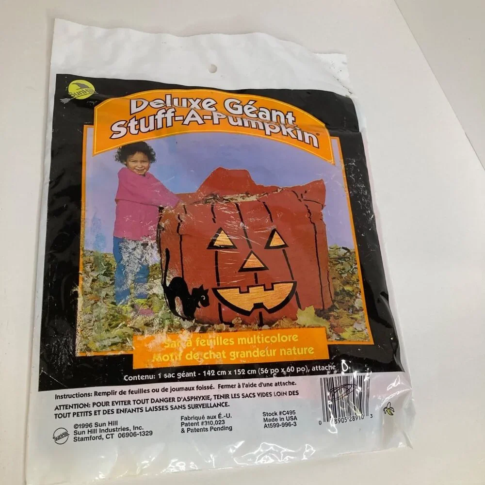 Vintage Sunhill Deluxe Giant Stuff a Pumpkin Leaf Bag‎ w cat 56 x 60